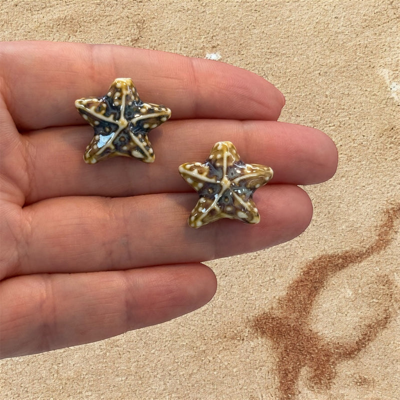 Handmade Ceramic Starfish Beads – Set of 2, Golden Brown,