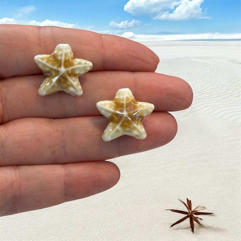 Handmade Ceramic Starfish Beads – Set of 2, Cream
