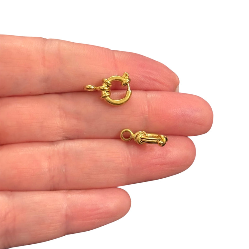 Waterproof Hypoallergenic Stainless Steel Ship Wheel Style Spring Ring Clasp – Gold, 10mm, Sold Individually