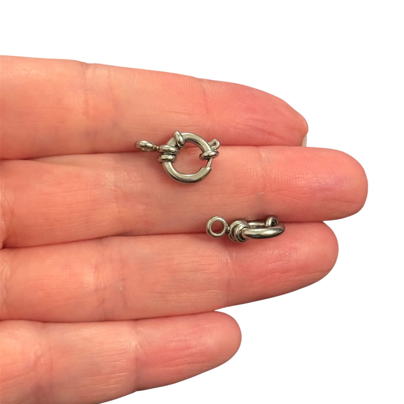Waterproof Hypoallergenic Stainless Steel Ship Wheel Style Spring Ring Clasp – Silver, 10mm, Sold Individually