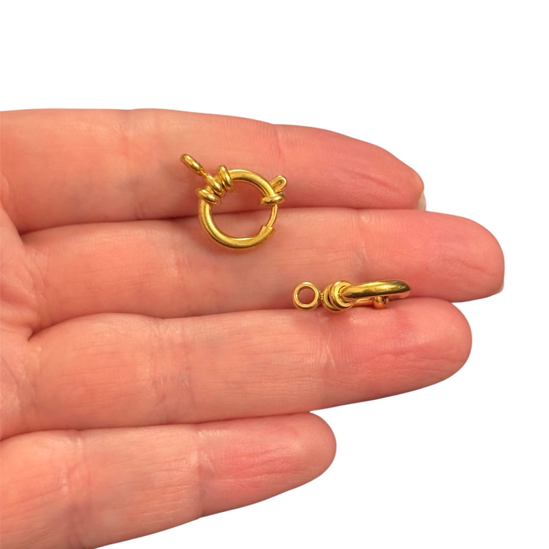 Waterproof Hypoallergenic Stainless Steel Ship Wheel Style Spring Ring Clasp – Gold, 12mm, Sold Individually