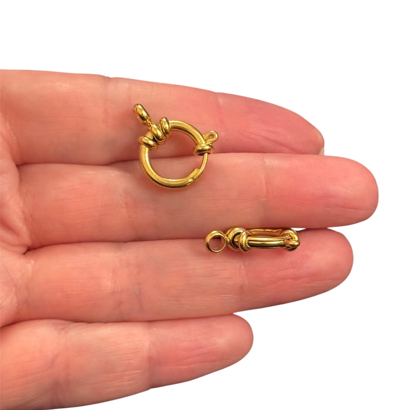 Waterproof Hypoallergenic Stainless Steel Ship Wheel Style Spring Ring Clasp – Gold, 14mm, Sold Individually