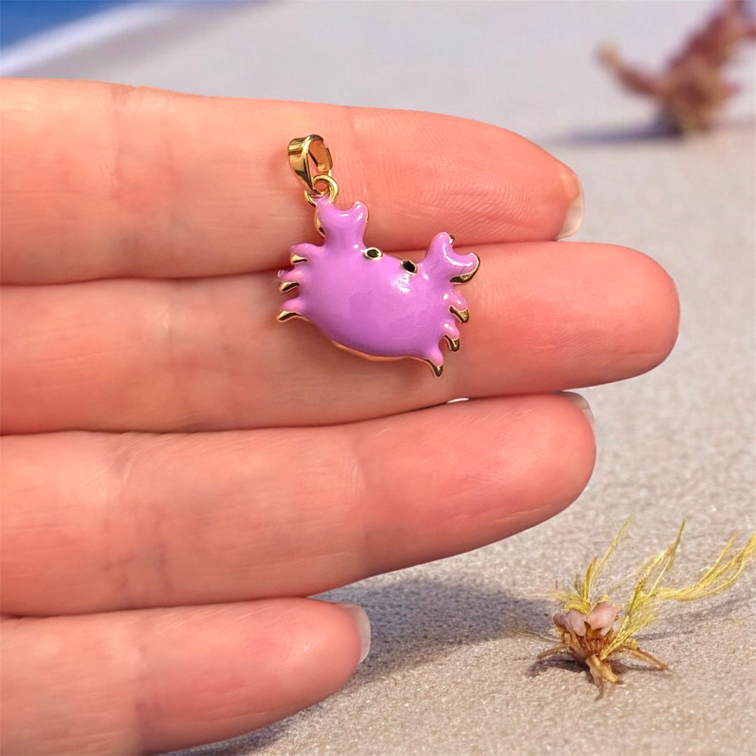 Gold Lilac Enamel Crab Charm Pendant
