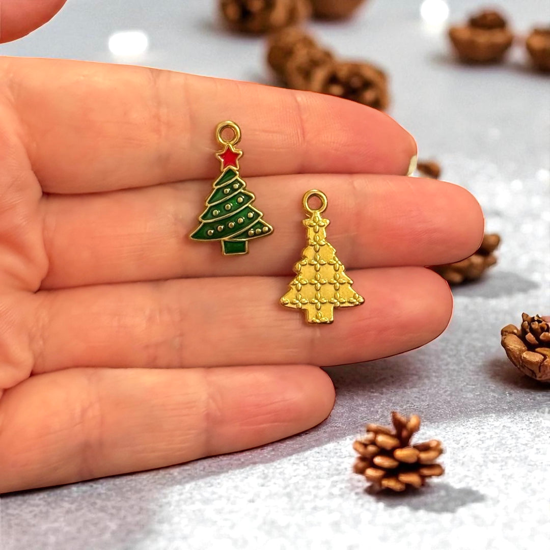 Waterproof Stainless Steel 24Kt Gold Plated Christmas Tree Charm – 21x13mm