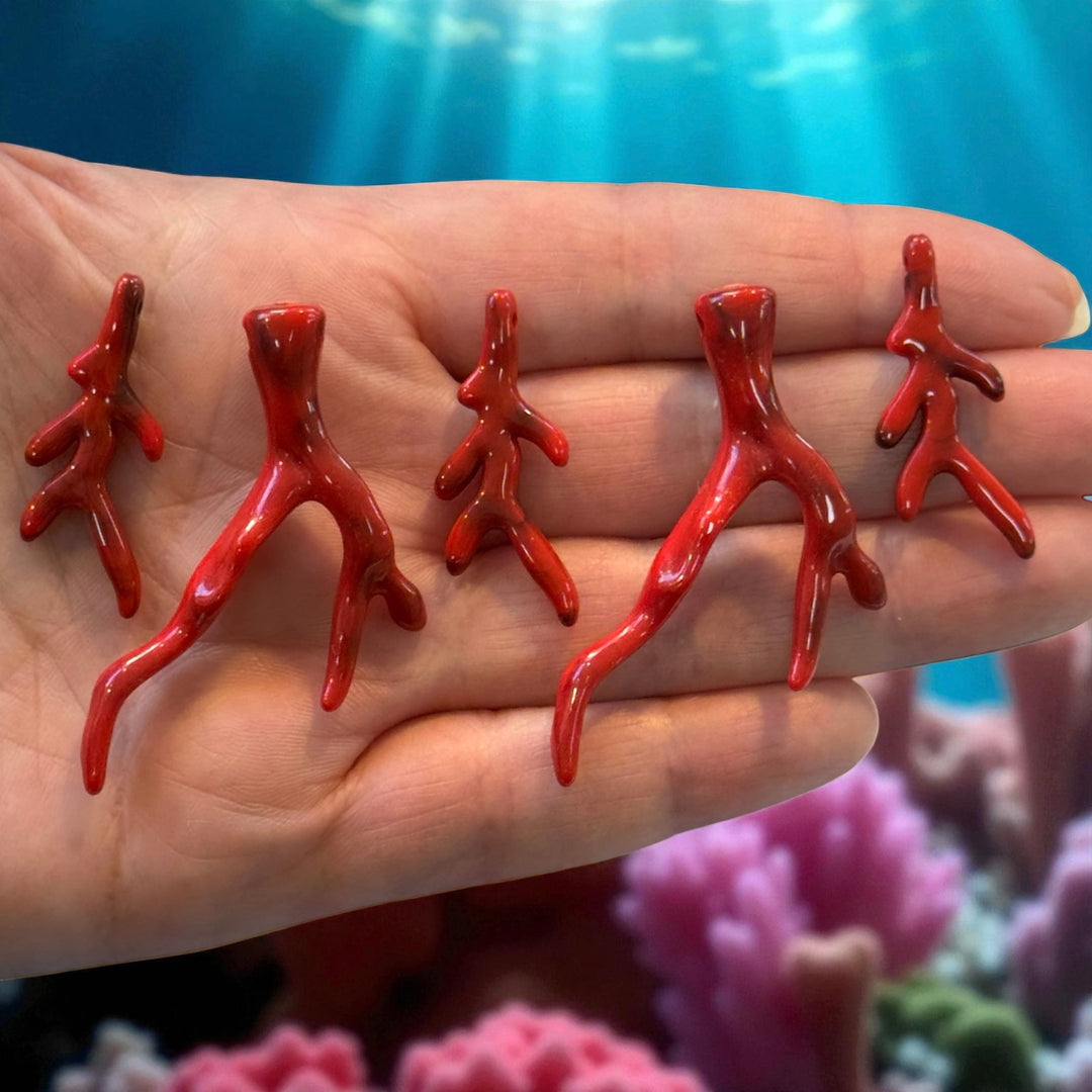 Red Acrylic Coral Branch Charms – Mixed Set of 5 (2 Large + 3 Small)