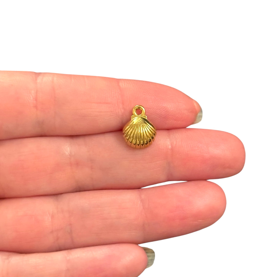 Waterproof Stainless Steel 24Kt Gold Plated Scallop Shell Charm