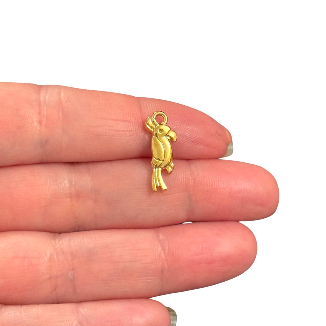 Waterproof Stainless Steel 24Kt Gold Plated Parrot Charm – Double-Sided