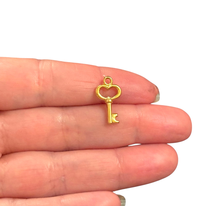 Waterproof Stainless Steel 24Kt Gold Plated Heart Key Charm – Double-Sided