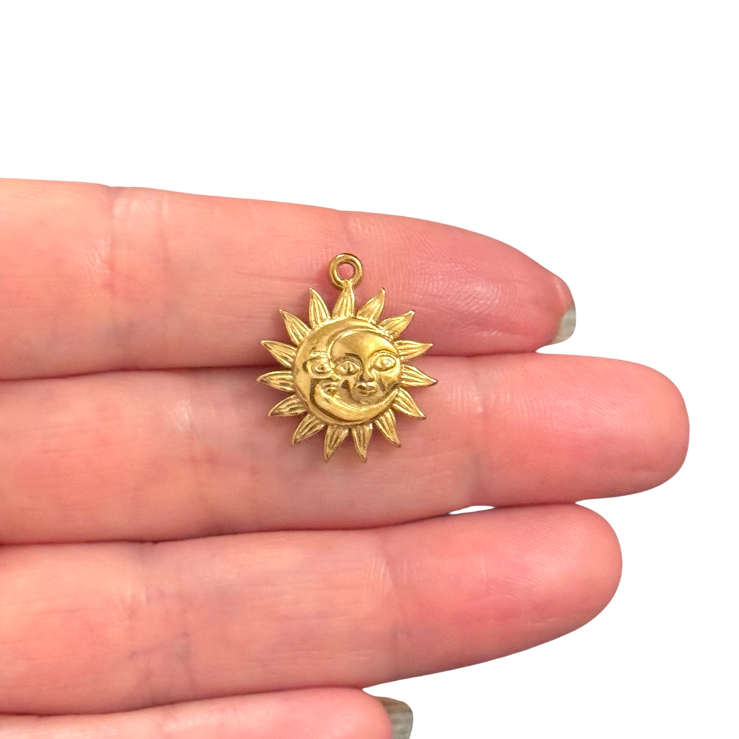 Waterproof Stainless Steel 24Kt Gold Plated Sun &amp; Moon Charm