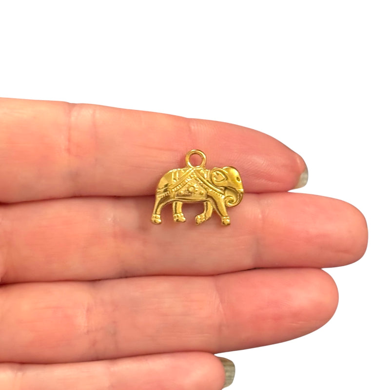 Waterproof Stainless Steel 24Kt Gold Plated Elephant Charm – Double-Sided