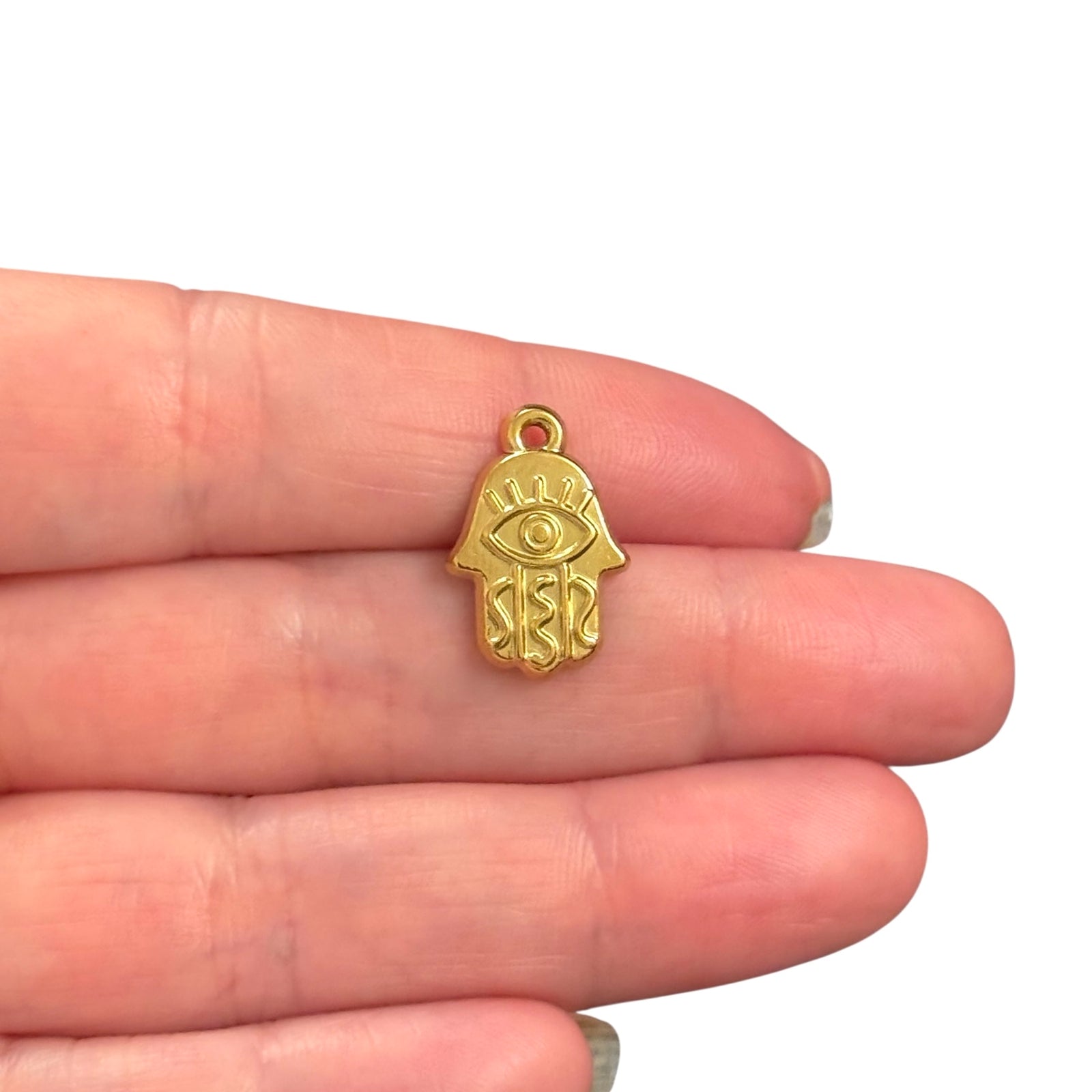 Waterproof Stainless Steel 24Kt Gold Plated Hamsa Hand Charm