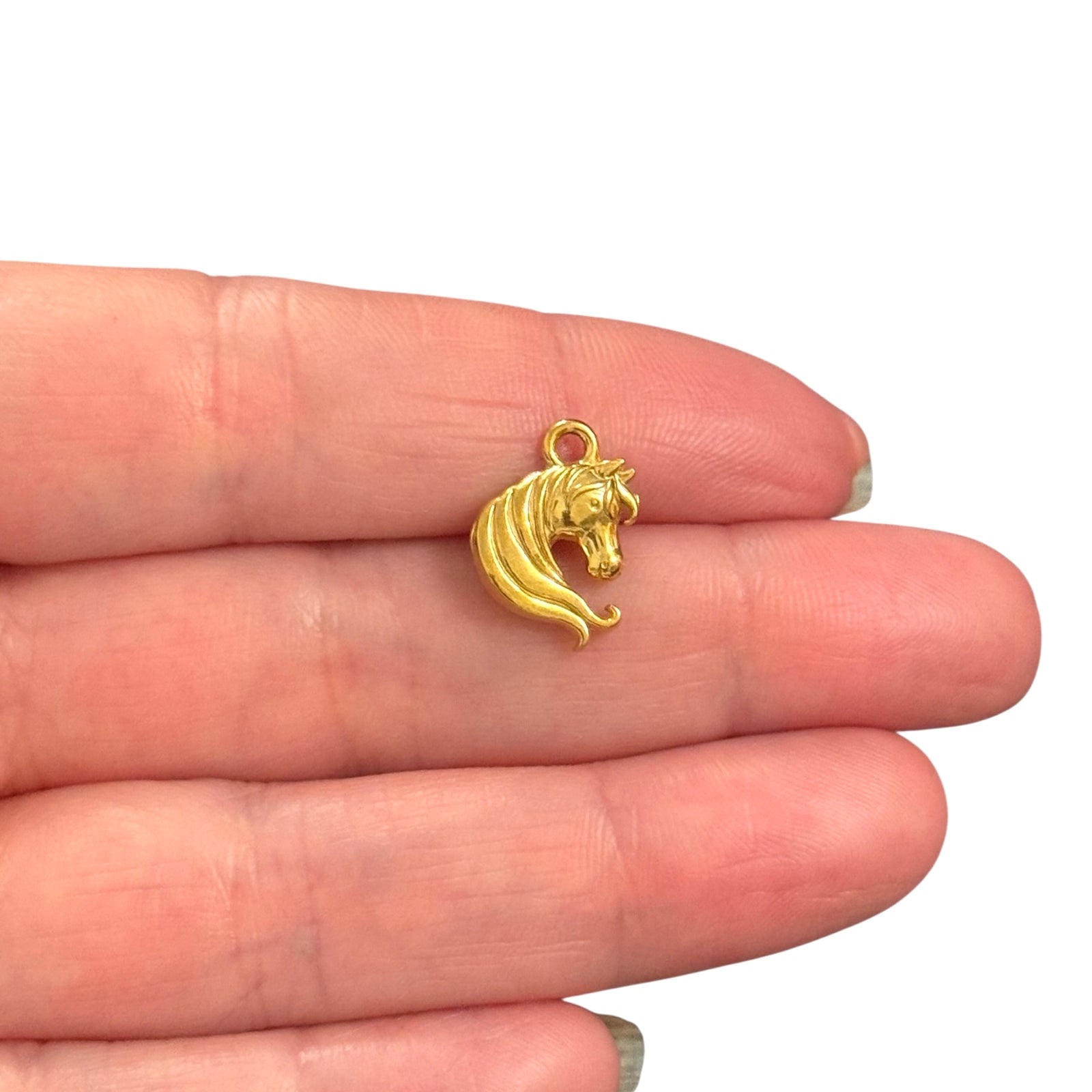 Waterproof Stainless Steel 24Kt Gold Plated Horse Head Charm – Double-Sided