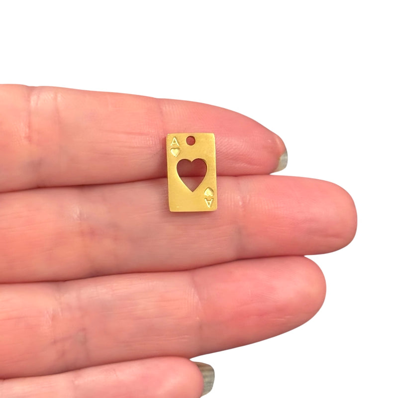 Waterproof Stainless Steel 24Kt Gold Plated Ace of Hearts Charm