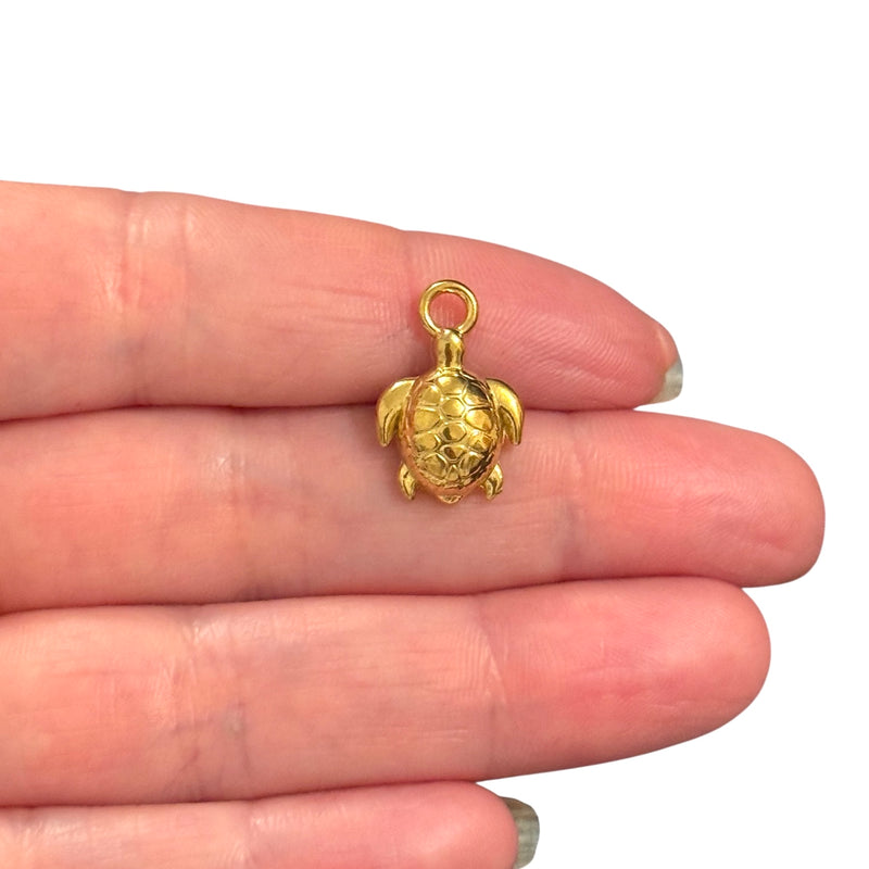 Waterproof Stainless Steel 24Kt Gold Plated Sea Turtle Charm