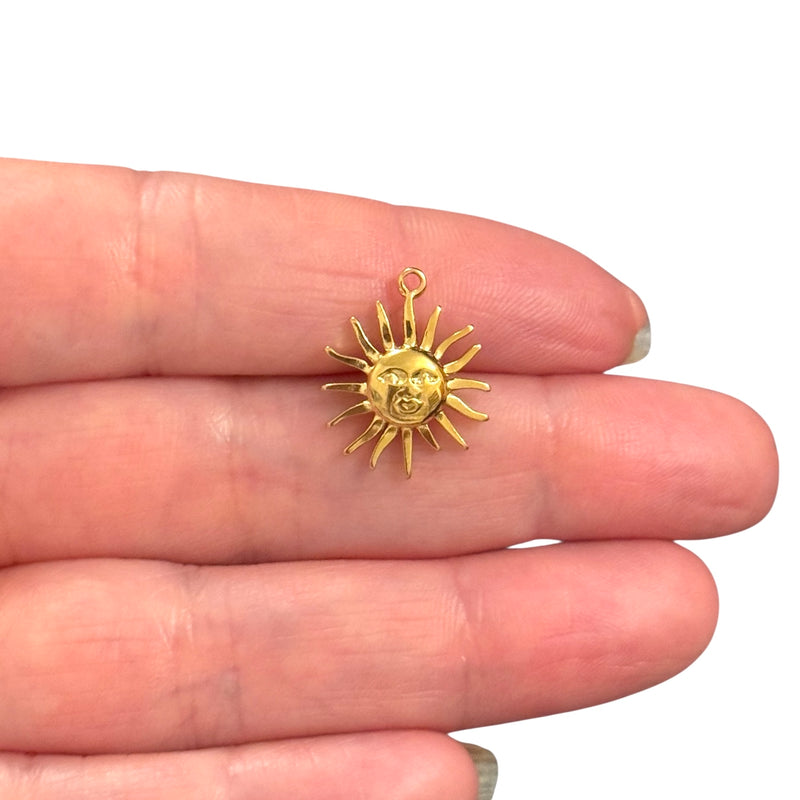 Waterproof Stainless Steel 24Kt Gold Plated Sun Face Charm
