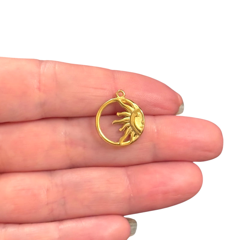 Waterproof Stainless Steel 24Kt Gold Plated Open Sun Circle Charm