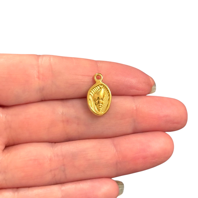 Waterproof Stainless Steel 24Kt Gold Plated Conch Shell Medallion Charm