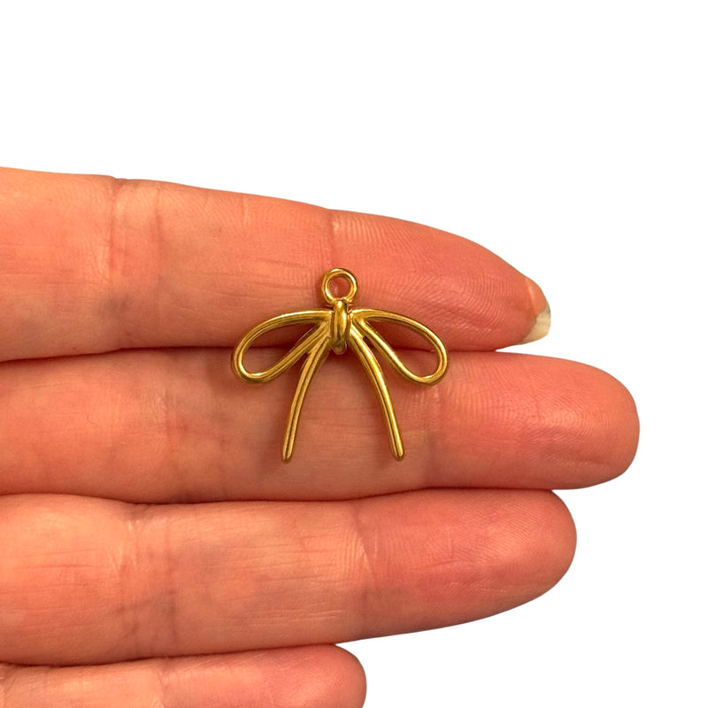 Waterproof Stainless Steel 24Kt Gold Plated Ribbon Bow Charm