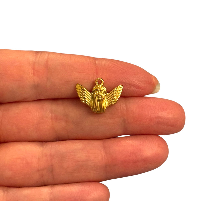 Waterproof Stainless Steel 24Kt Gold Plated Winged Angel Charm – 13x16mm