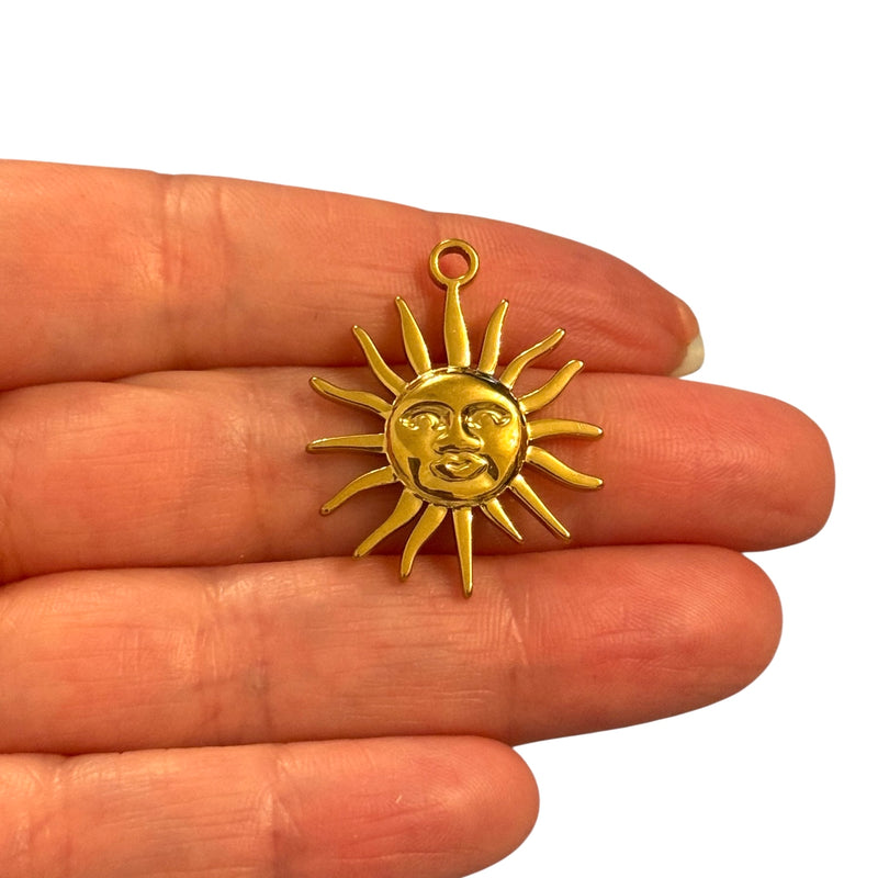 Waterproof Stainless Steel 24Kt Gold Plated Sun Face Pendant