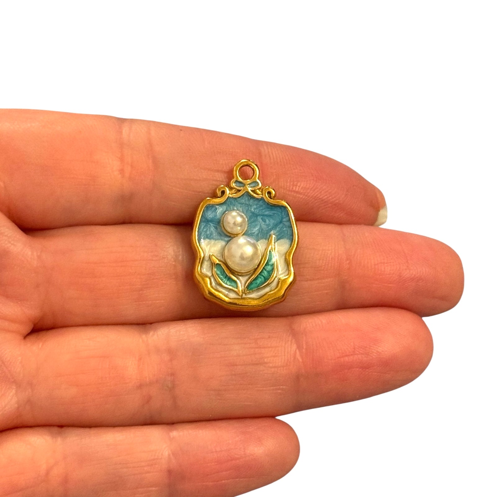 Waterproof Stainless Steel 24Kt Gold Plated Enamel Pearl Lily Pendant