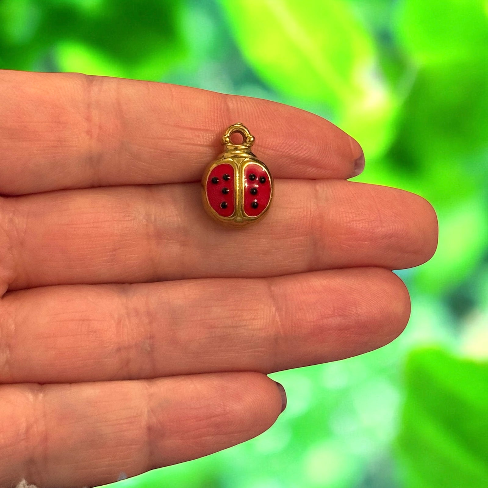 Waterproof 24K Gold Plated 316L Stainless Steel Enamel Ladybird Charm – Double Sided