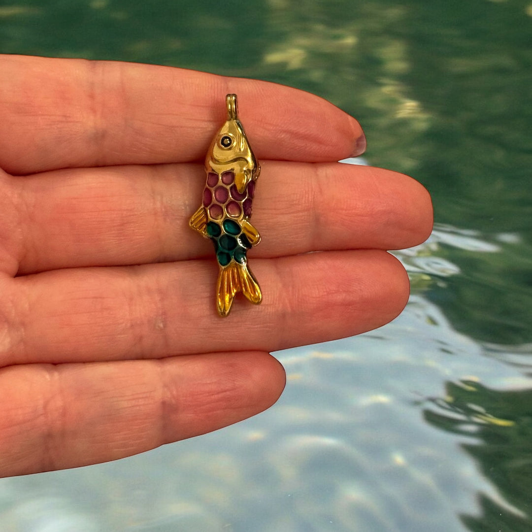 Waterproof 24K Gold Plated 316L Stainless Steel Enamel Fish Charm – 3D