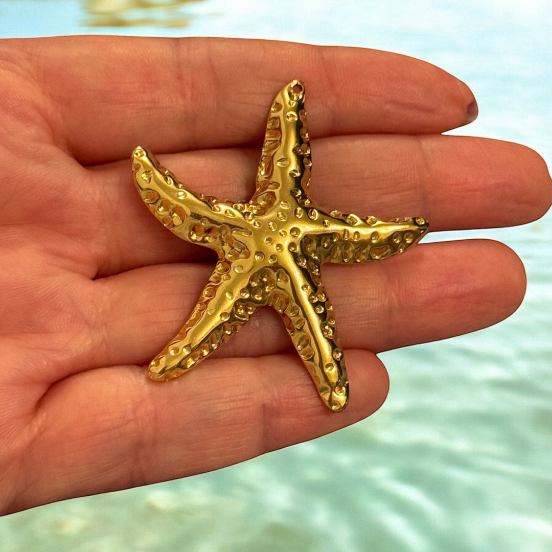 Waterproof 24K Gold Plated 316L Stainless Steel Starfish Charm – Large