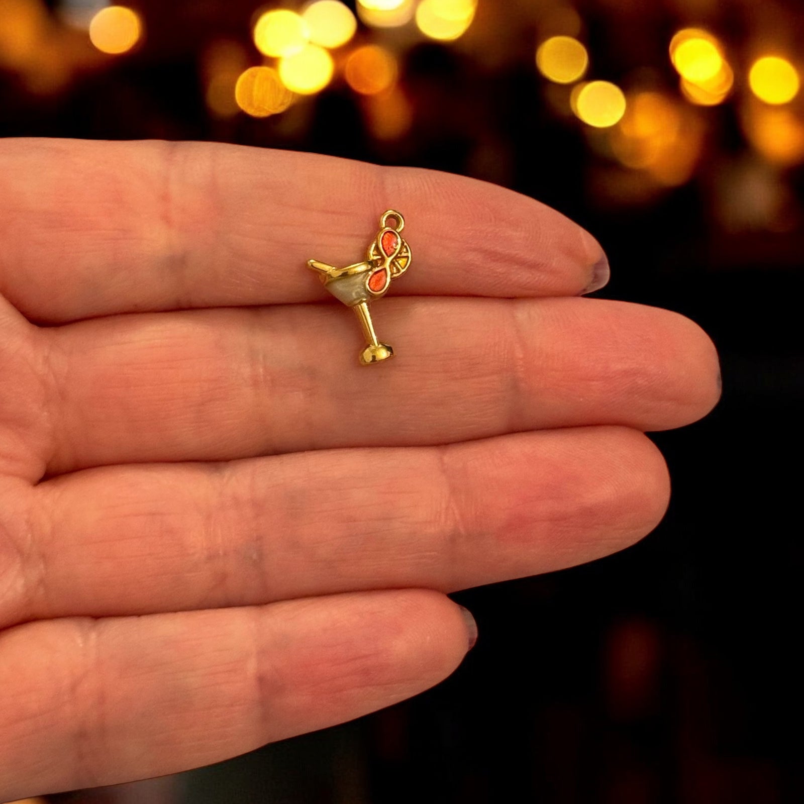 Waterproof 24K Gold Plated 316L Stainless Steel Enamel Cocktail Glass Charm