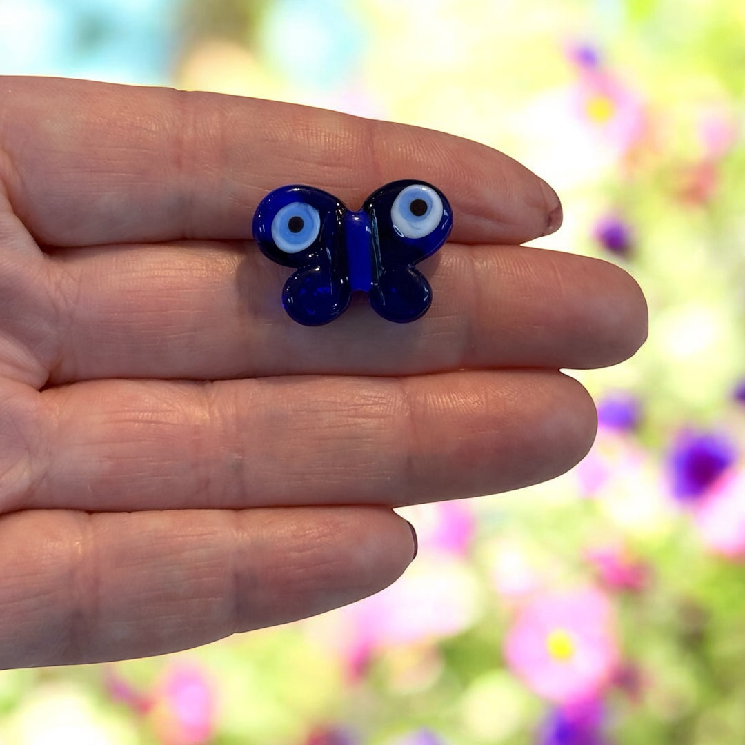 Handmade Murano Glass Butterfly Charm with Evil Eye Detail