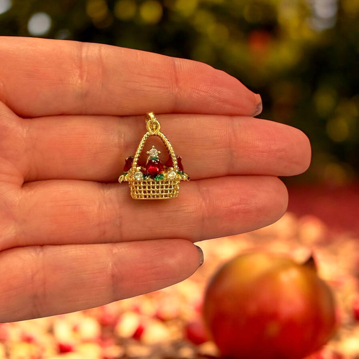 24K Gold Plated Brass Pomegranate Basket Charm – 3D
