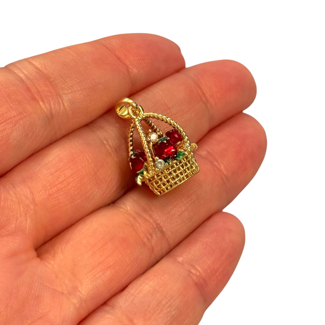 24K Gold Plated Brass Pomegranate Basket Charm – 3D