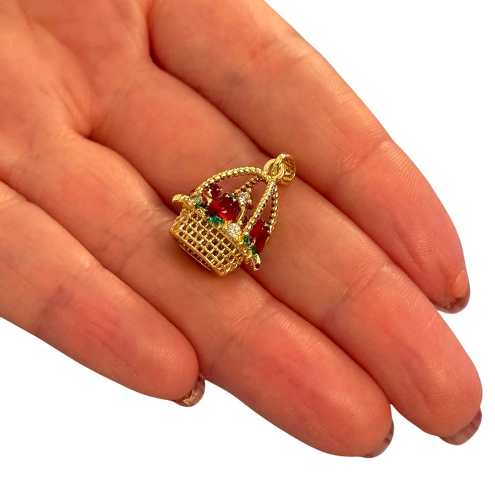 24K Gold Plated Brass Pomegranate Basket Charm – 3D