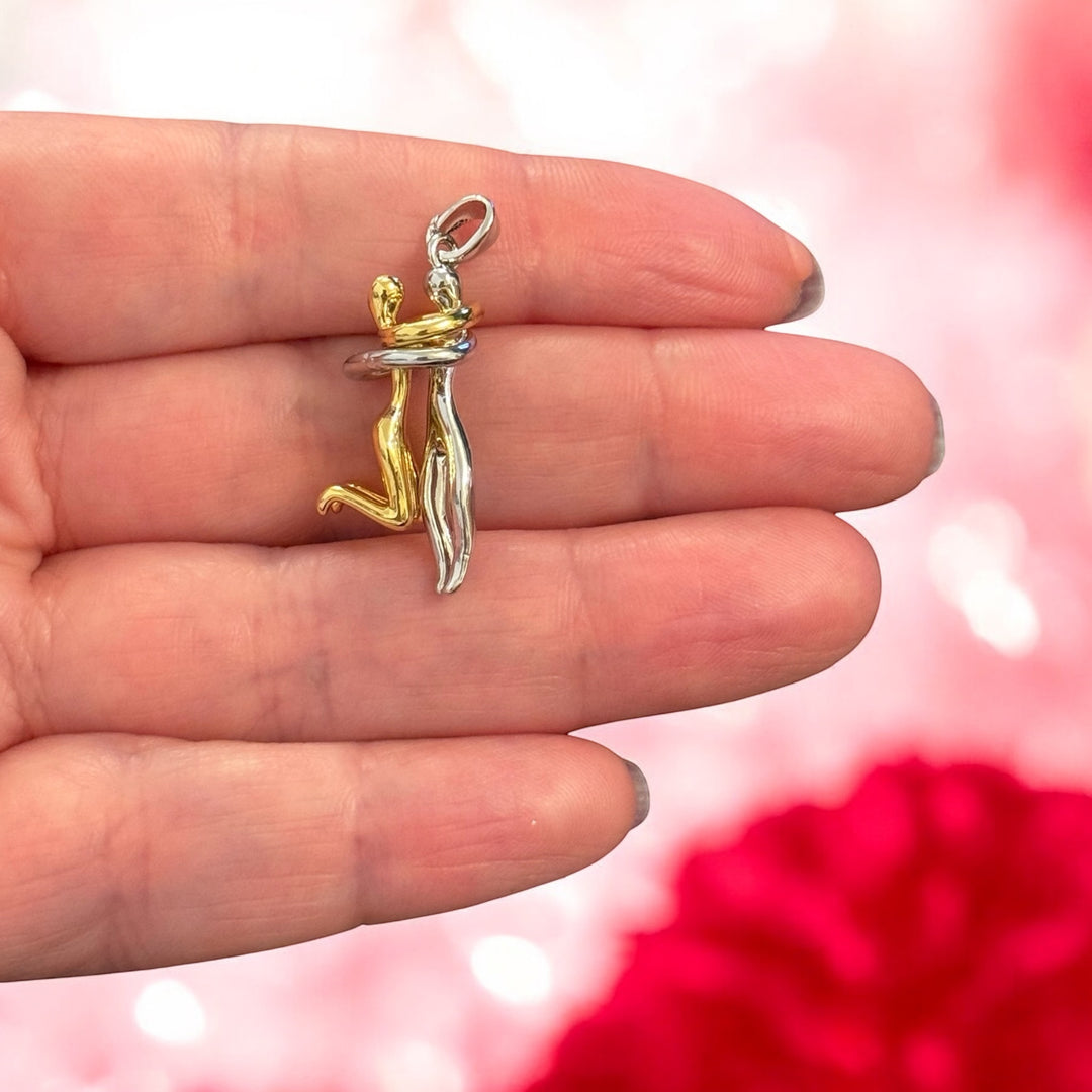 24K Gold &amp; Rhodium Plated Interlocking Love Couple Pendant – Symbol of Eternal Love &amp; Unity
