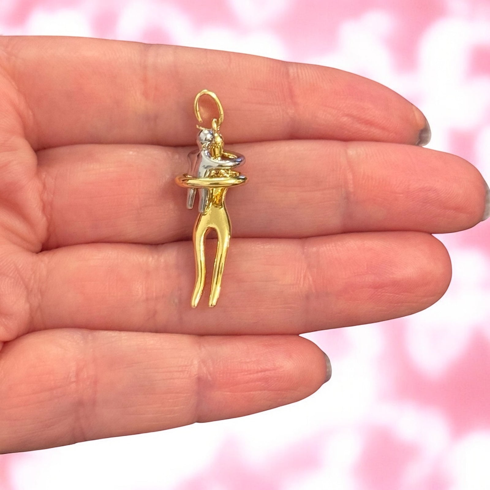 Mother & Child Love Pendant – 24K Gold & Rhodium Plated Brass Embrace Charm