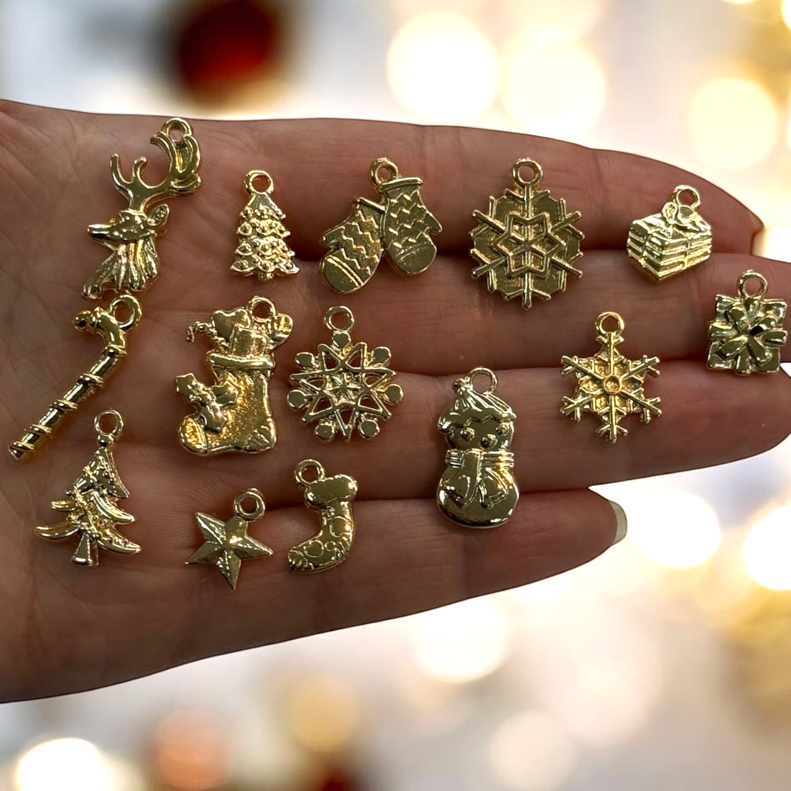 24Kt Gold Plated Christmas Charms Collection, 14 Charms in a pack