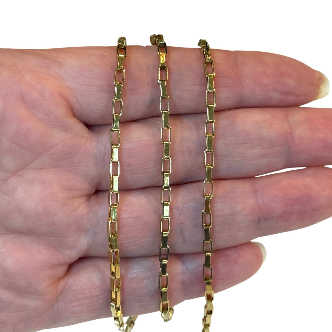 Waterproof Stainless Steel 24Kt Gold Rectangle Box Link Chain – 2.5mm
