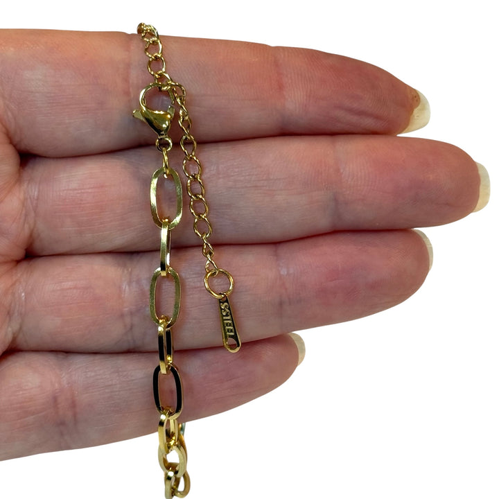 Waterproof 24Kt PVD Gold Stainless Steel Oval Link Charm Bracelet – 10x5mm Chain, 6” + 2” Extender