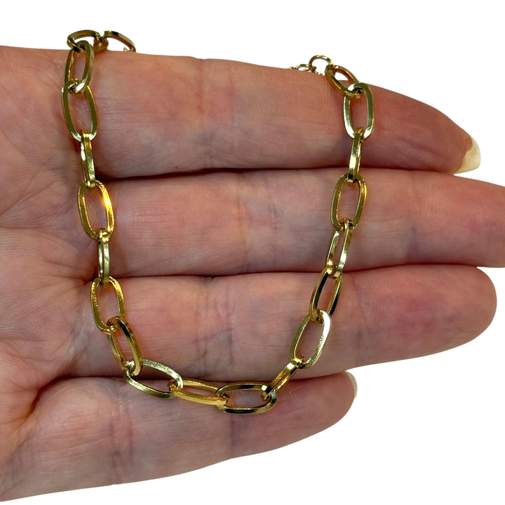 Waterproof 24Kt PVD Gold Stainless Steel Oval Link Charm Bracelet – 10x5mm Chain, 6” + 2” Extender