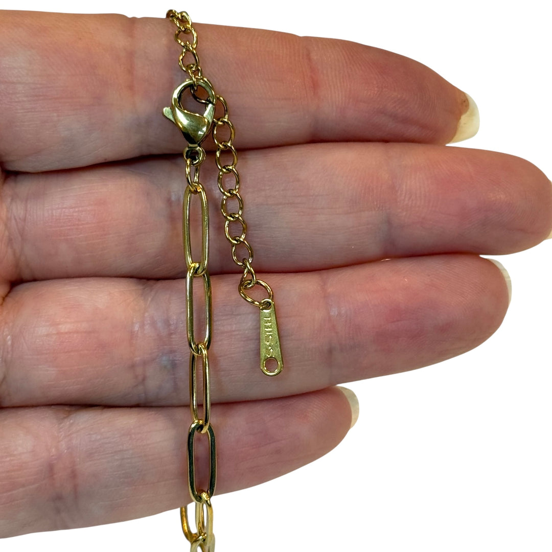 Waterproof Stainless Steel 24Kt Gold PVD Paperclip Chain Bracelet – 11x4mm Links, Adjustable 6” + 2” Extender