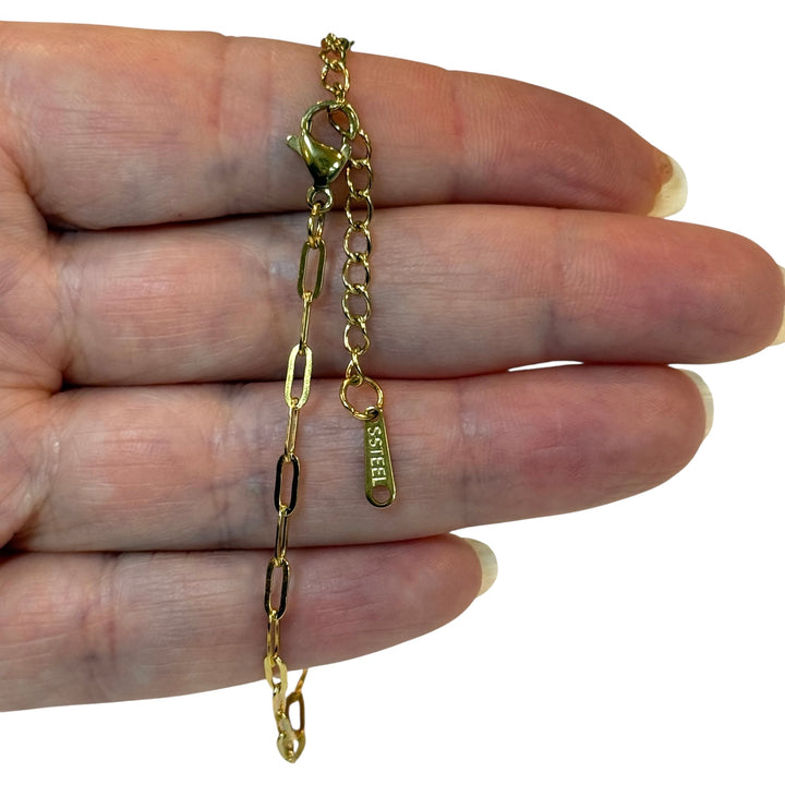 Waterproof Stainless Steel 24Kt Gold PVD Paperclip Chain Bracelet – 6x2.5mm Links, Adjustable 6"+2"