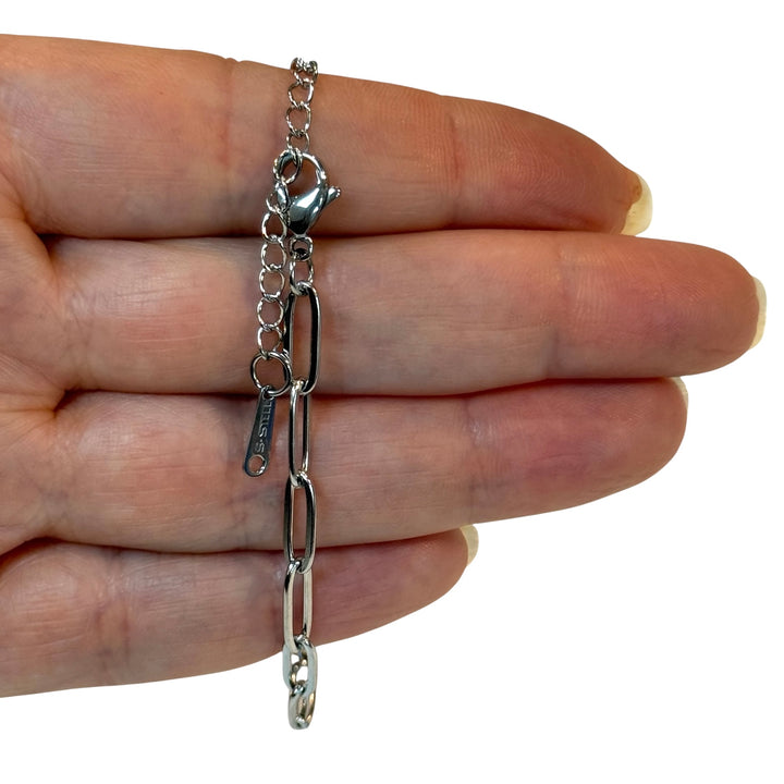 Stainless Steel Paperclip Chain Bracelet – 11x4mm Link, 6” + 2” Extender – Ready to Add Charms