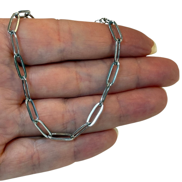 Stainless Steel Paperclip Chain Bracelet – 11x4mm Link, 6” + 2” Extender – Ready to Add Charms