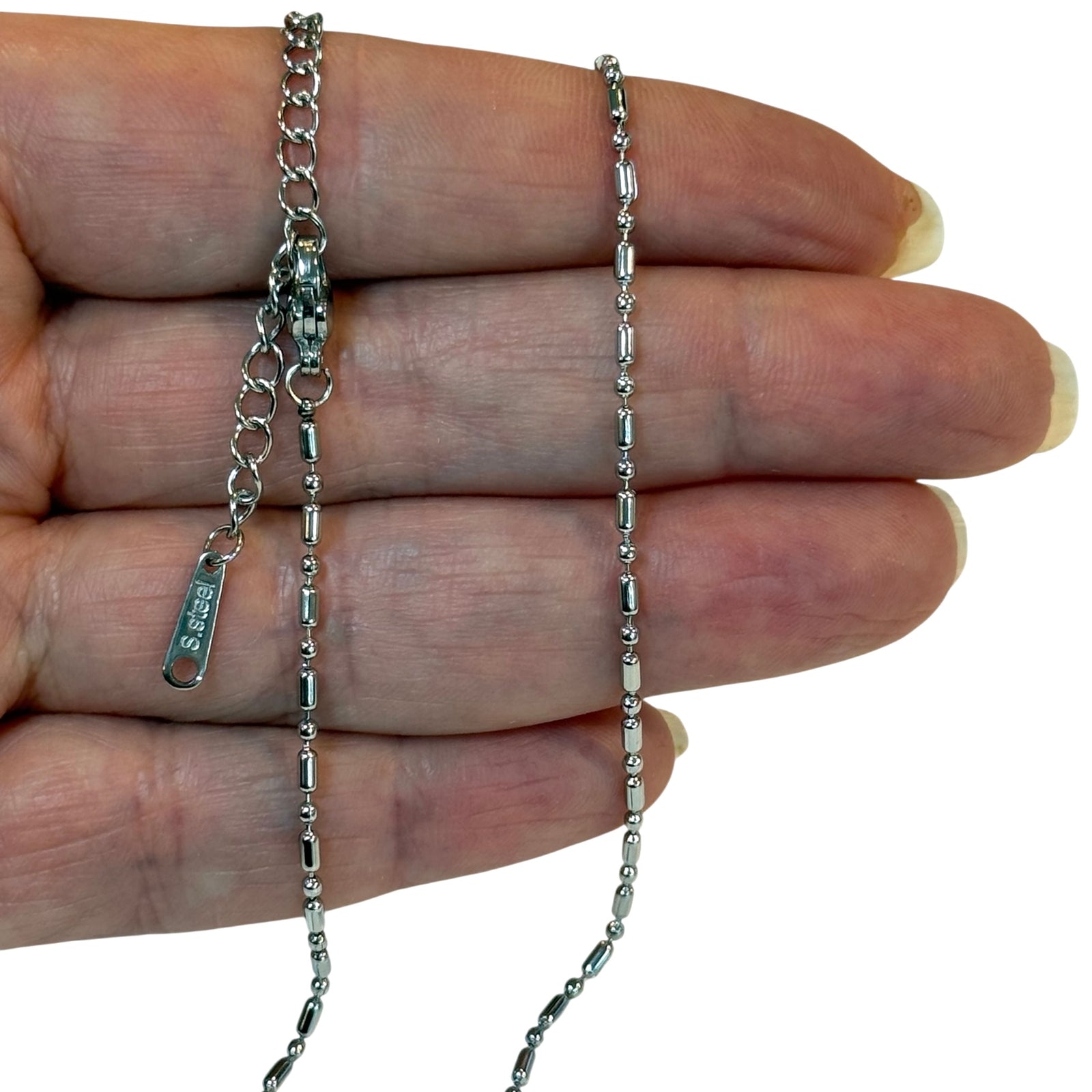 Waterproof Stainless Steel Adjustable Necklace – 1.5mm Ball & Bar Chain, 16" + 2" Extender