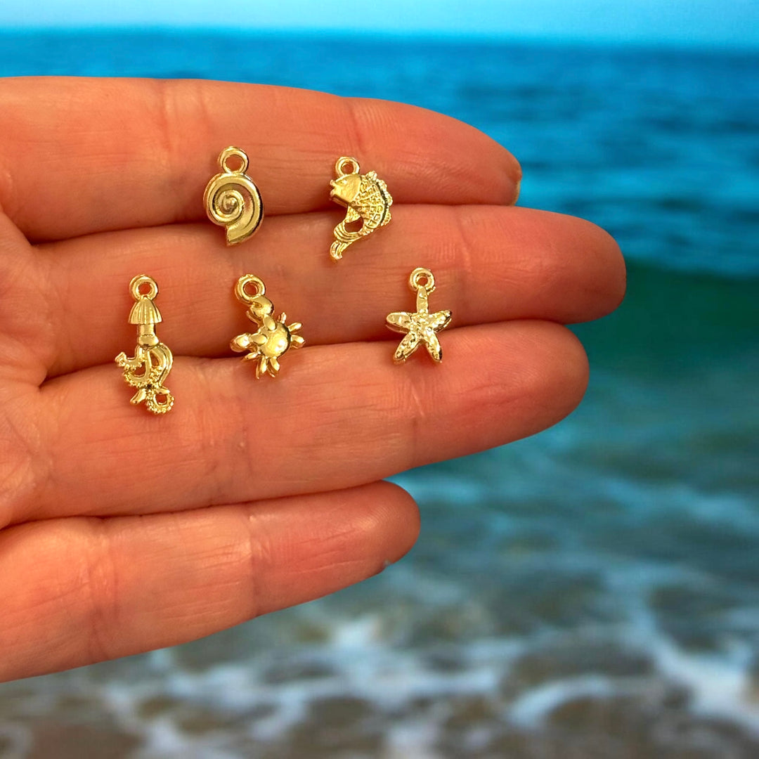 24Kt Gold Plated Under The Sea Charms Collection, 5 Charms in a pack