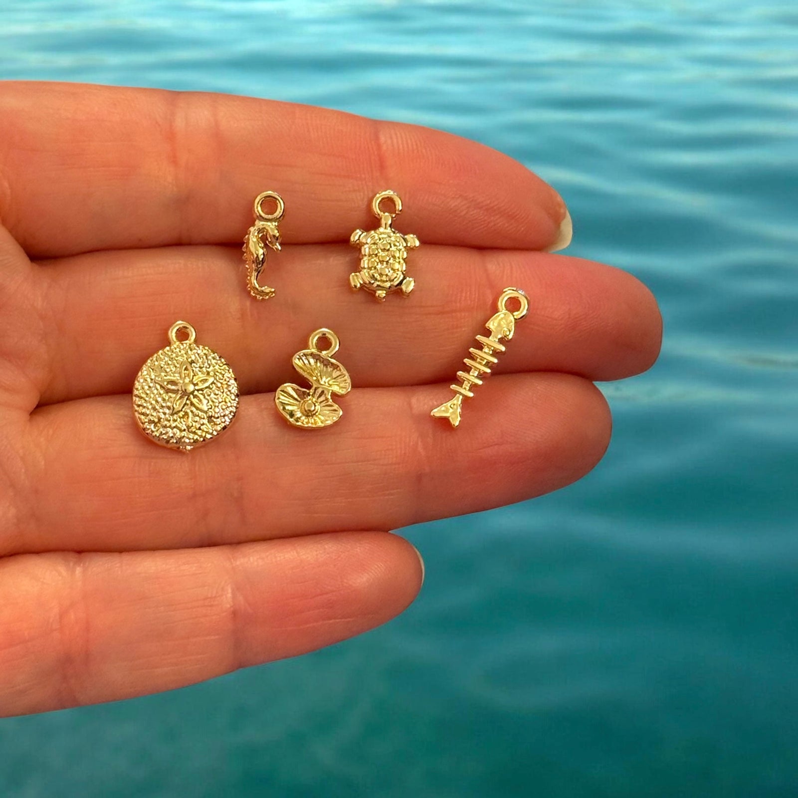 24Kt Gold Plated Under The Sea Charms Collection, 5 Charms in a pack