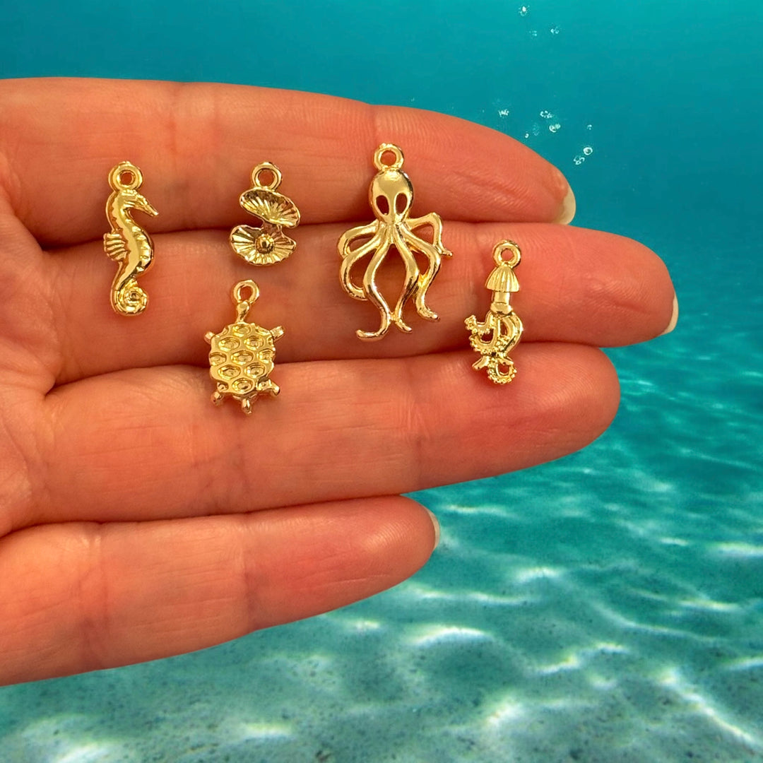 24Kt Gold Plated Under The Sea Charms Collection, 5 Charms in a pack