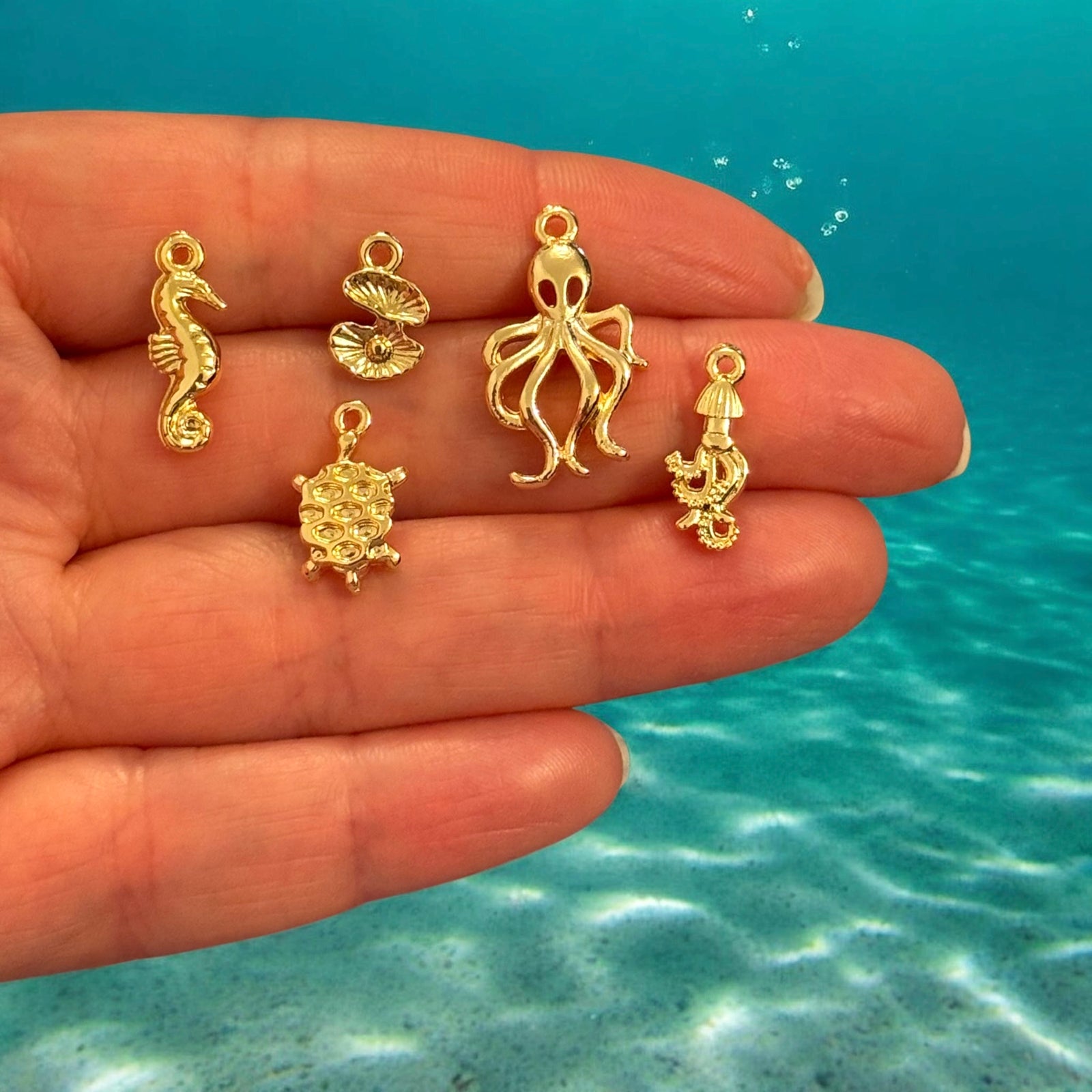 24Kt Gold Plated Under The Sea Charms Collection, 5 Charms in a pack