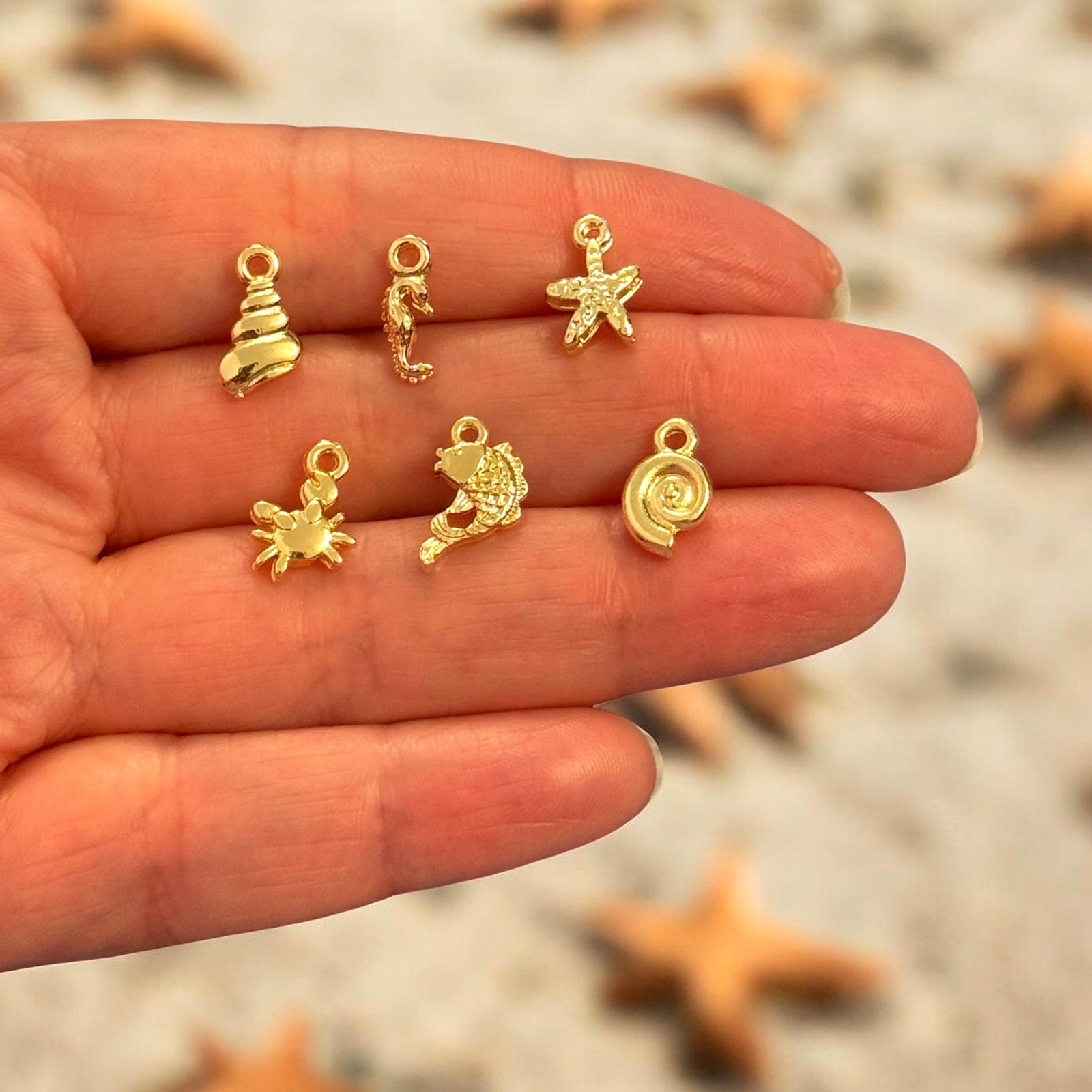 24Kt Gold Plated Under The Sea Charms Collection, 6 Charms in a pack