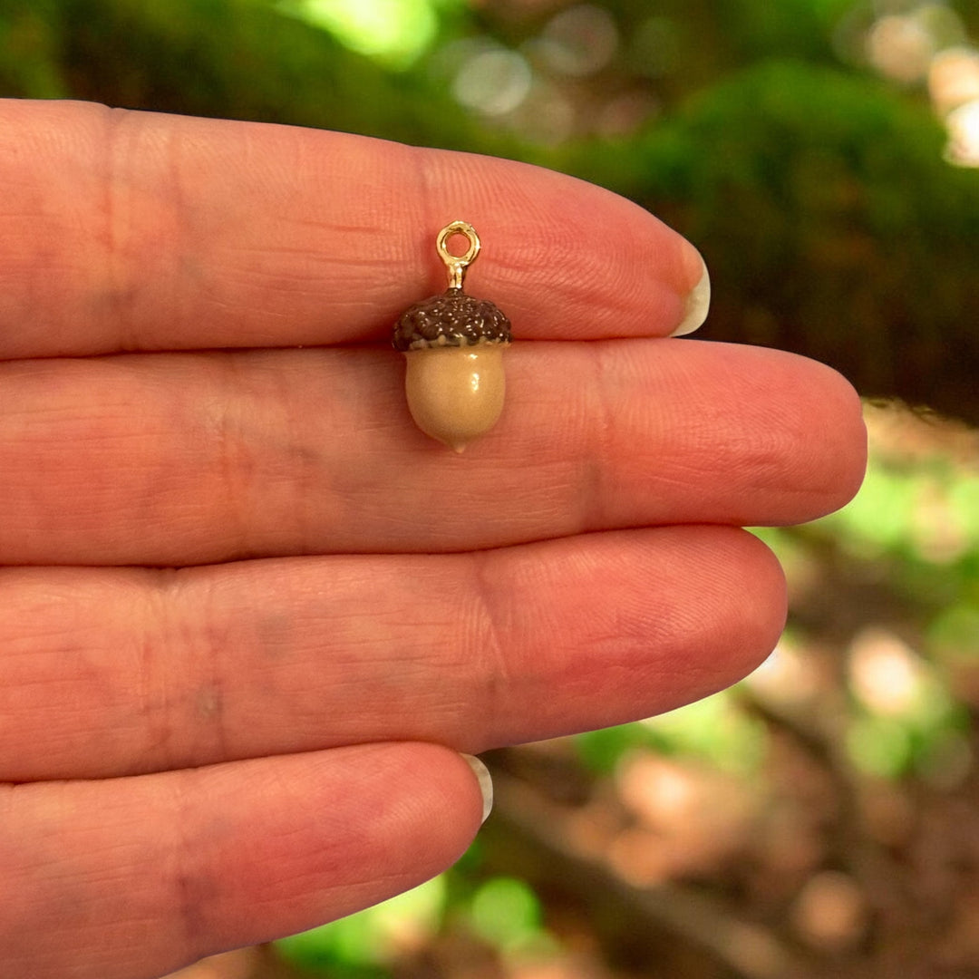 3D Acorn Charm – 24K Gold Plated Enamel Pendant